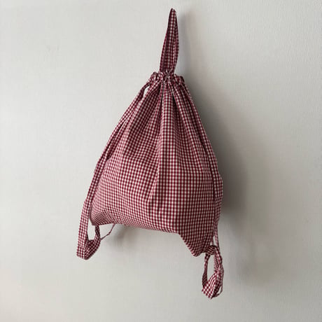pot and tea 赤ギンガムチェック リュックサック medium