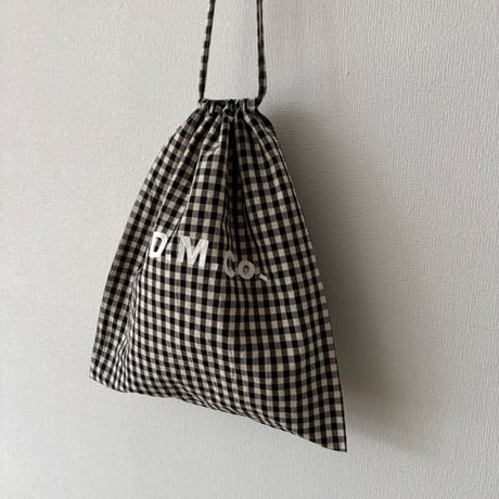 オールドマンズテーラー GINGHAM CHECK DRAWSTRING BAG(L)・Black