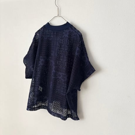 TISSU パッチワークレース モックネックドルマンTシャツ
