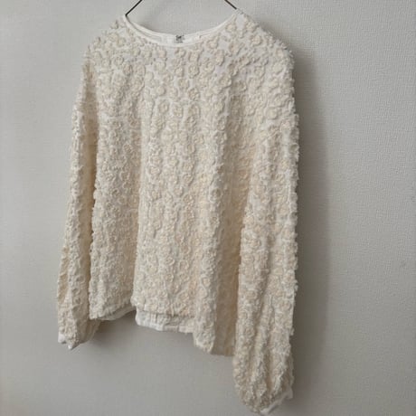 yuni コットンレーヨンナイロン hana dot jacquard  baloon sleeves blouse・シロ