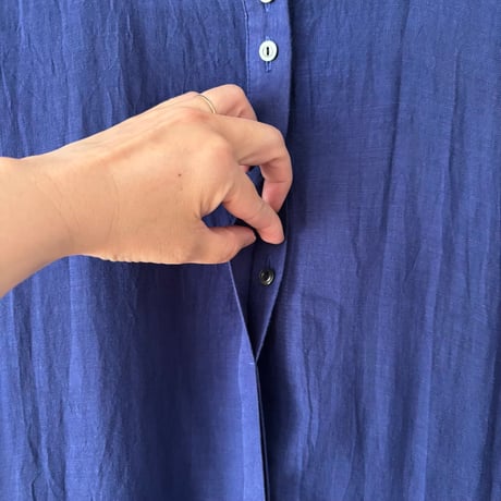 Hands of creation 60/-Linen 解撚ワッシャークロス スタンドカラー半袖ワンピース