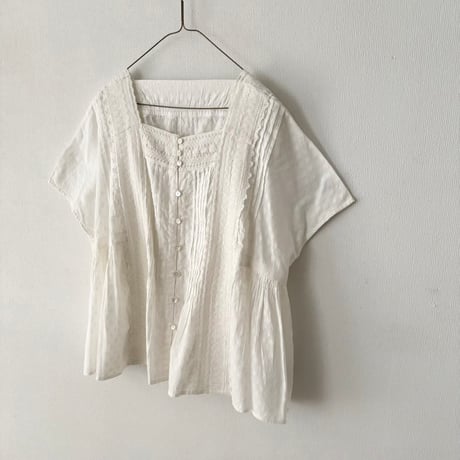 yuni Flower Jacquard×lace ブラウス・シロ