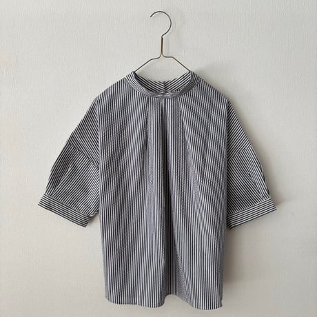 somewear clothing  サッカーストライプ2way五分袖ブラウス