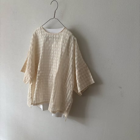 UNIVERSA SEVEN シースルーギンガム 2wayワイドブラウス