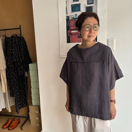 FOG LINEN WORK itonowa Life別注   フラットセーラーカラーブラウス・チャコール