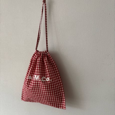 オールドマンズテーラー GINGHAM CHECK DRAWSTRING BAG(L)・Red