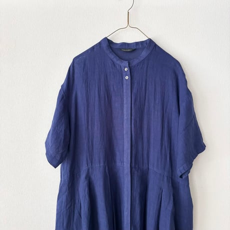 Hands of creation 60/-Linen 解撚ワッシャークロス スタンドカラー半袖ワンピース