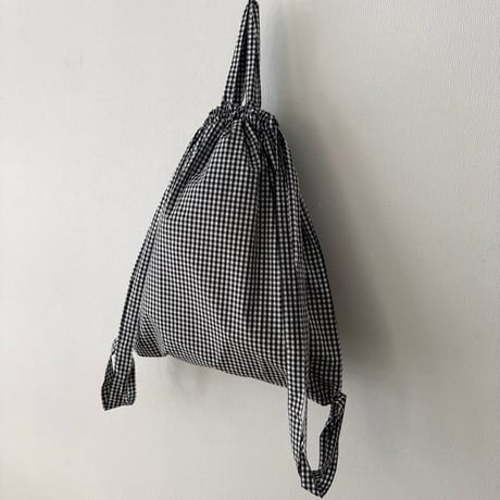 pot and tea 黒ギンガムチェック リュックサック medium