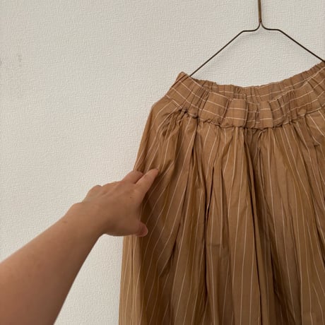 somewearclothing 超長綿70/-タイプライターストライプ 裏付きタックギャザースカート