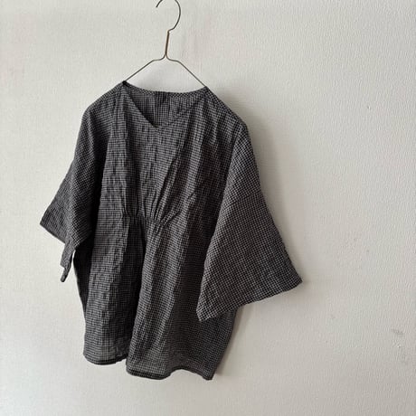 somewearclothing  シャーリングチェック 2way Tブラウス ・グレーベース