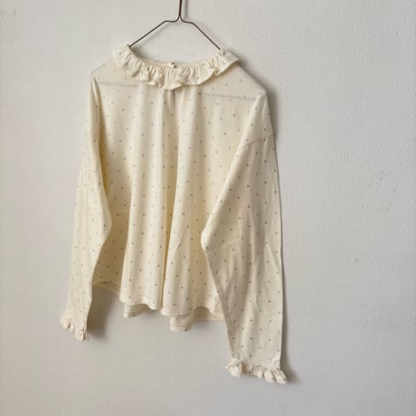 Hands of creation  30/-コットンウール天竺ドットプリント プチフリルプルオーバー