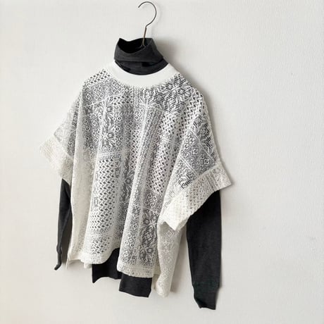 TISSU パッチワークレース モックネックドルマンTシャツ