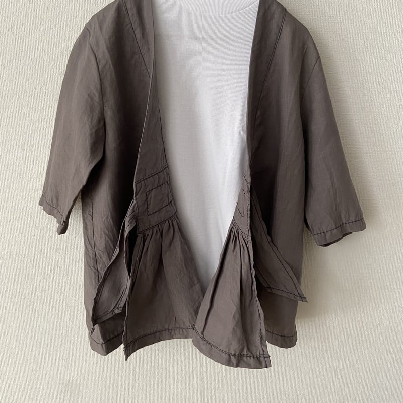 homspun リネンバイオフロントギャザー6分袖ブラウスジャケット