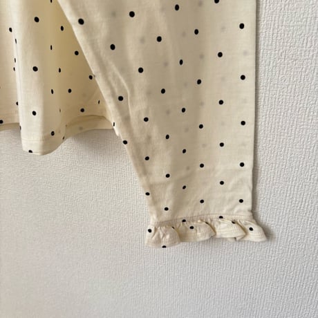 Hands of creation  30/-コットンウール天竺ドットプリント プチフリルプルオーバー