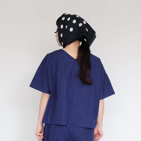 raha edodaki gingham check 2way square blouse
