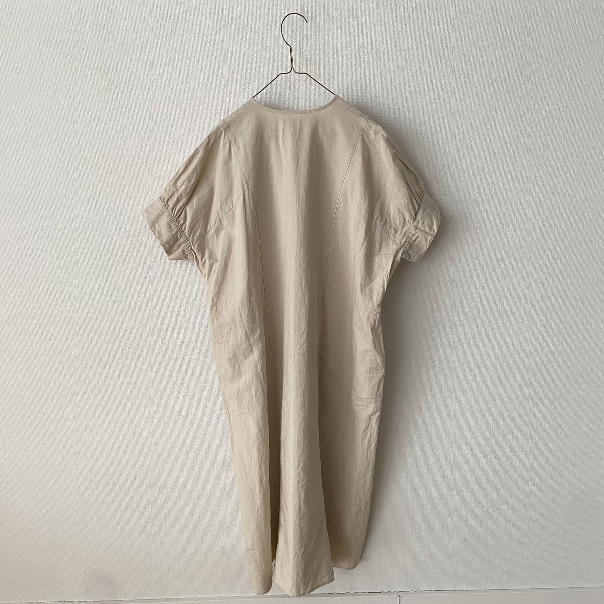 homspun コットンリネンマット パフスリーブワンピース アイボリー M