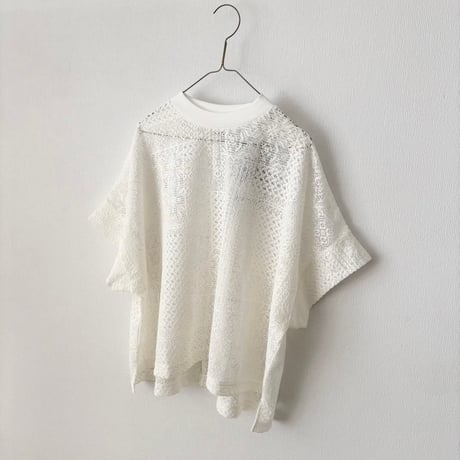 TISSU パッチワークレース モックネックドルマンTシャツ