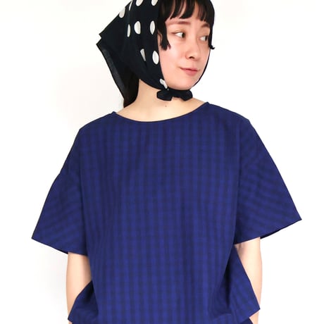 raha edodaki gingham check 2way square blouse