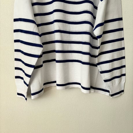 Hints On Moment Everything コットンリネンクルーネックプルオーバー   white×blue