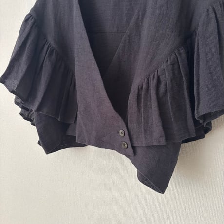 miho umezawa LINEN COTTON PANAMA frill cachecoeur blouse・charcoal