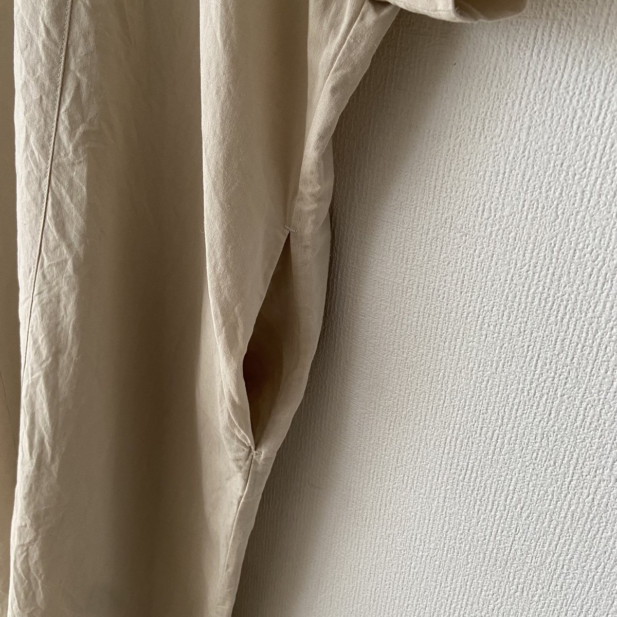 homspun コットンリネンマット パフスリーブワンピース homspun コットンリネンマット パフスリーブワンピース