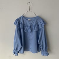 pot and tea  80ローン フリルブラウス   サックス