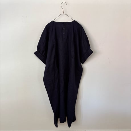 NATURAL LAUNDRY リネン切り替えワンピース ・ネイビー