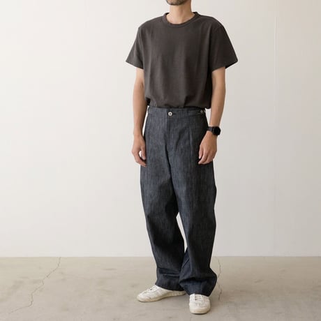 miho umezawa PLANE WEAVE DENIM unisex cocoon pants　トール丈