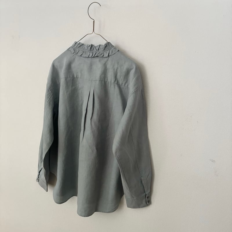 Hands of creation 40/-Linen 微起毛 フリルシャツ・グレイッシュサッ