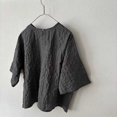 somewearclothing  シャーリングチェック 2way Tブラウス ・グレーベース