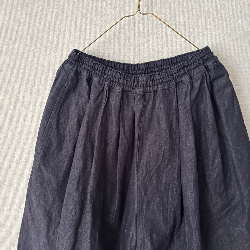 yuni コットンリネン denim wide cocoon pants・インディゴ | i yuni コットンリネン denim wide cocoon pants・インディゴ | i