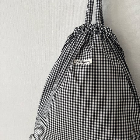 pot and tea 黒ギンガムチェック リュックサック medium