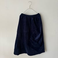 homspun  　コーデュロイ切替タックスカート・ブルー  着丈68cm