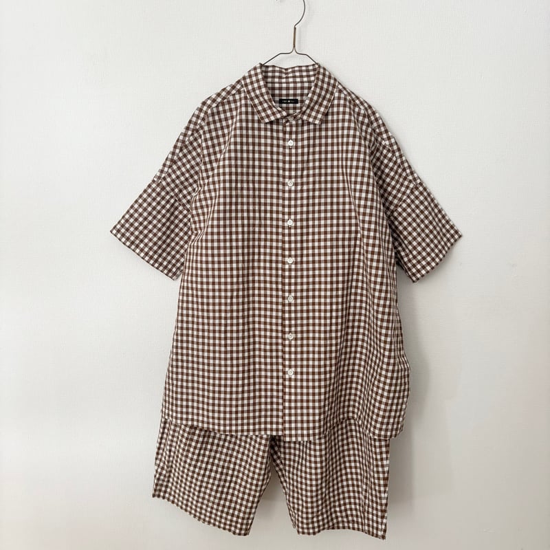 【HSH】オールドマンズテーラー 絹入キュプラレーヨン切替プルオーバー オールドマンズテーラー GINGHAM CHECK OVER SIZE HALF SLEEVE
