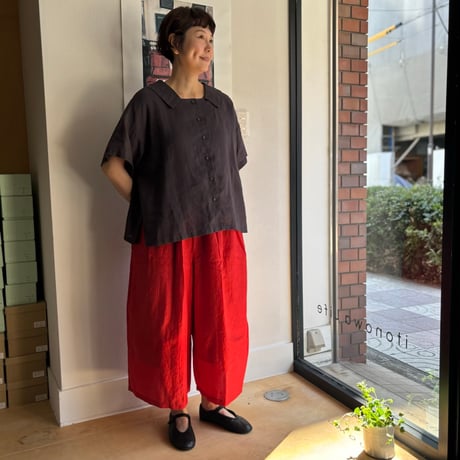 FOG LINEN WORK itonowa Life別注   フラットセーラーカラーブラウス・チャコール