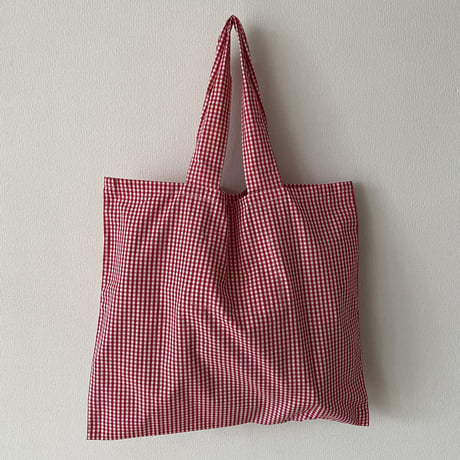 pot and tea 赤ギンガムチェック"large"ロゴエコBAG