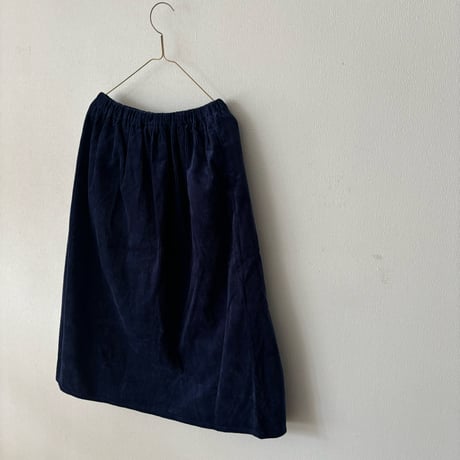 homspun  　コーデュロイ切替タックスカート・ブルー  着丈68cm