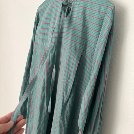 yuni キュプラポリエステルコットン stripe シャツワンピース