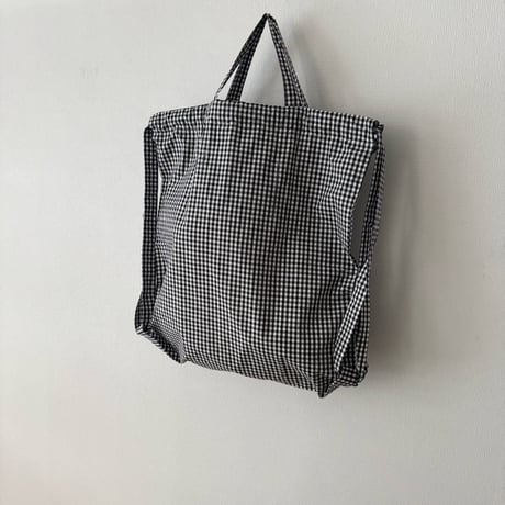 pot and tea 黒ギンガムチェック リュックサック medium