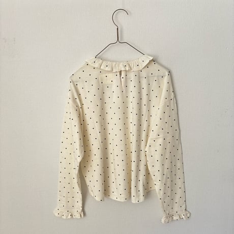 Hands of creation  30/-コットンウール天竺ドットプリント プチフリルプルオーバー