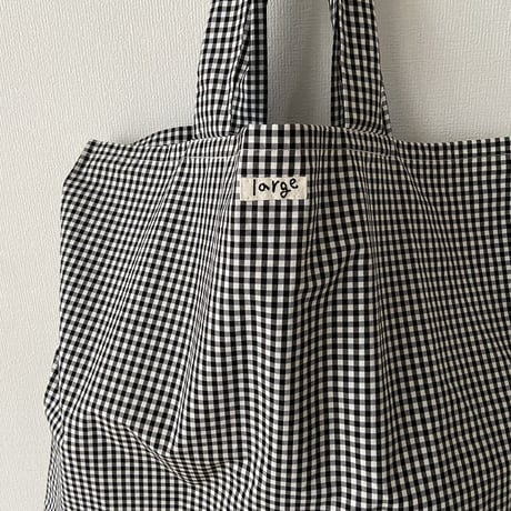 pot and tea 黒ギンガムチェック"large"ロゴエコBAG