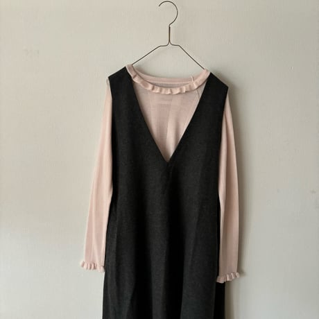 Hands of creation EXTRA FINE MERINO ランダムリブ フリルカラープルオーバー