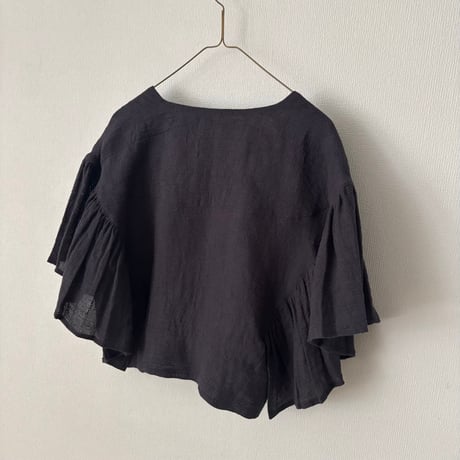 miho umezawa LINEN COTTON PANAMA frill cachecoeur blouse・charcoal