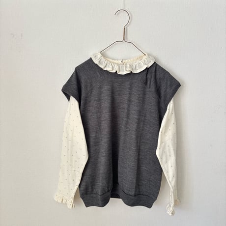 Hands of creation  30/-コットンウール天竺ドットプリント プチフリルプルオーバー