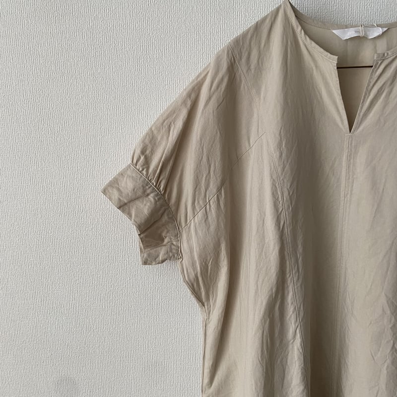homspun コットンリネンマット パフスリーブワンピース アイボリー M 