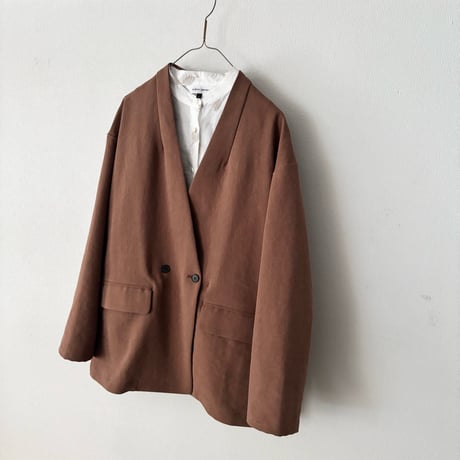 yuni リネンポリエステル DOUBLE COCOON NO COLLAR JACKET