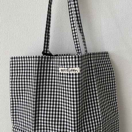 pot and tea 黒ギンガムチェック"medium"ロゴエコBAG