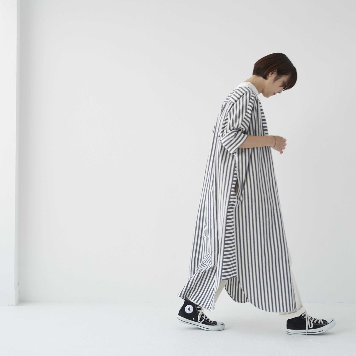 argueリネンストライプシャツワンピース argue linen one-piece argue