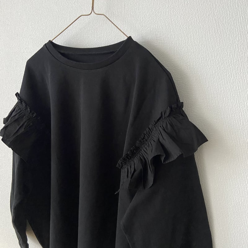 1980s ドイツ製　ビンテージ　フリルシャツ　オーバーサイズ　黒　コットン 1980s ドイツ製 ビンテージ フリルシャツ オーバーサイズ 黒