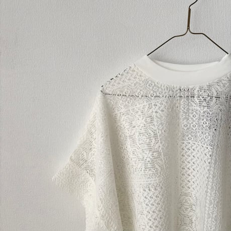 TISSU パッチワークレース モックネックドルマンTシャツ